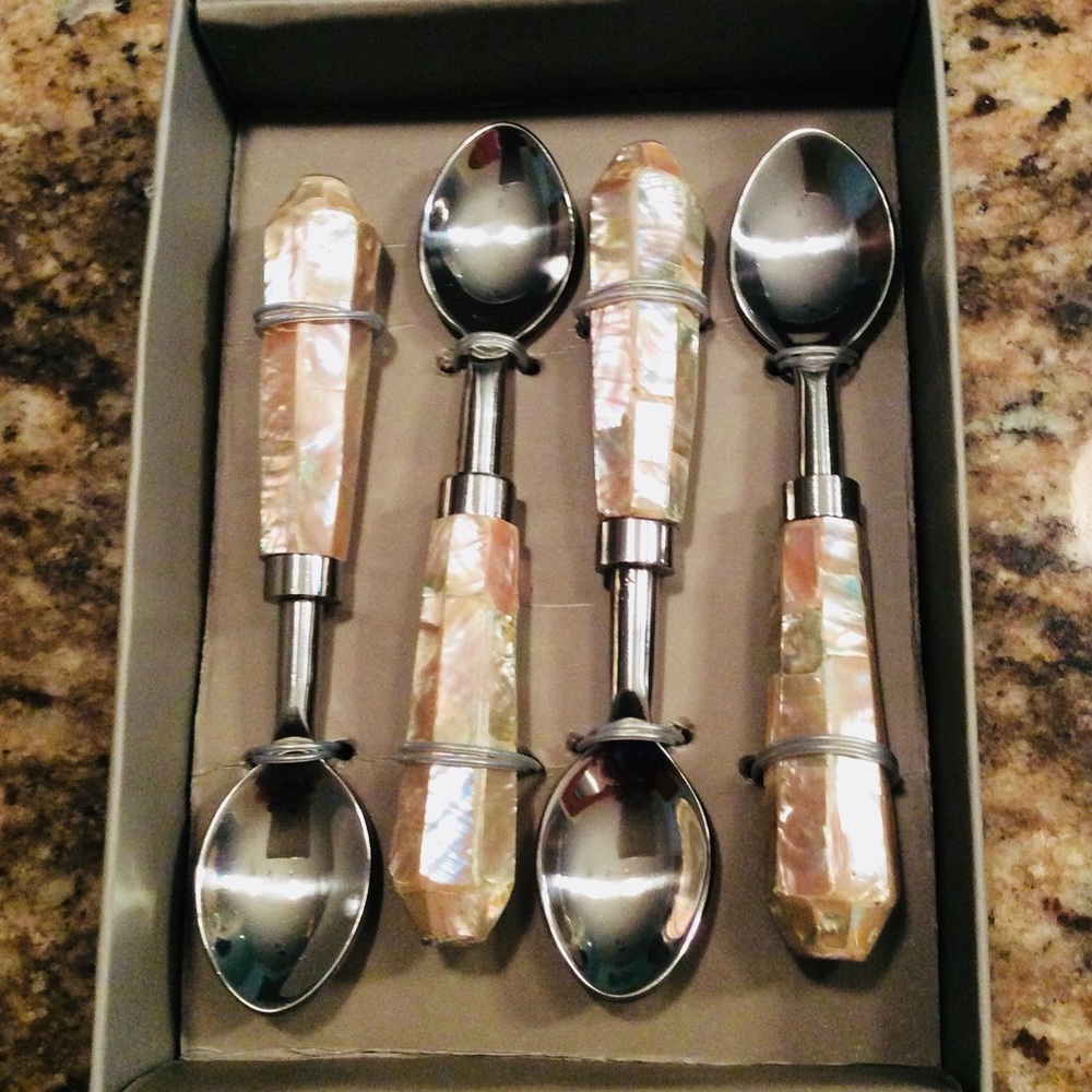 Mother of Pearl Silver Plate Condiment Spoons New